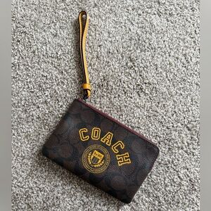 Coach Brown Wristlet with Yellow Accents